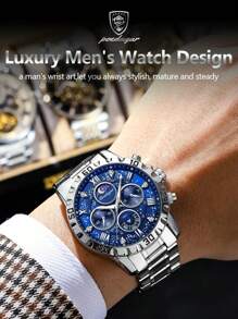 Sports Men Watch Waterproof Chronograph Men's Watches Luminous Stainless Steel Luxury Watch For Man Quartz +Box,1PC