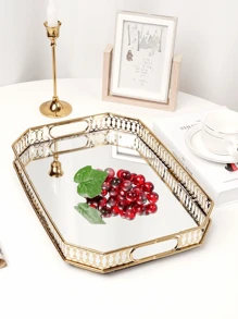 1pc Luxury Iron Vase Decor, Suitable For Home Living Room, Wedding Decoration, Romantic Candlelight Dinner, Restaurant Decor, Home Decor, Vase, Tabletop Decor, Valentine's Day, Wedding, Birthday, Room Decor Accessories, Autumn Home Decor, Living Room Decor - Golden Tray - View 1