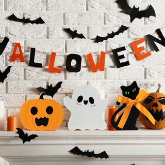 3 Stücke/1 Set süße Halloween Etagenregal Dekorationen für Innenräume, Geist Holz Deko Kürbis Blöcke Schilder für Party Heim Dekoration Herbst, Weihnachten