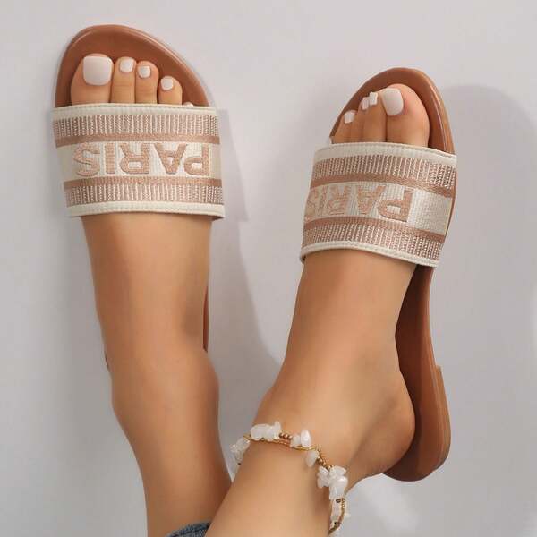 Women's Flat Sandals Open Toe Slippers Summer Dress Woven Embroidered Sandals Flat Fashion Slippers