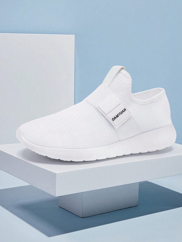 Zapatillas de deporte planas sin cordones para hombres, calzado deportivo ligero y transpirable para caminar al aire libre, correr, blancas