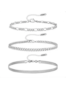 5 件 18K 镀金多层不锈钢女士精致手链，派对风格礼物，适合万圣节、圣诞节、女士珠宝、叠层金色手链 - 銀色 - 查看 10