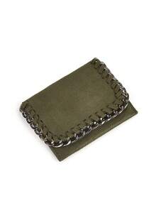 Fashionable And Personalized Y2K Style Short Simple Card Coin Purse With Rock Style Chain And Rope, Handheld Wallet. Buyer Colin Li Has Confirmed With Jane Jin And Kristen Zhan That This Product Does Not Infringe On Any Copyright. Please Do Not Reject. If Unsure, Please Consult With The Two Colleagues Or The Buyer. - Dark Green - View 3