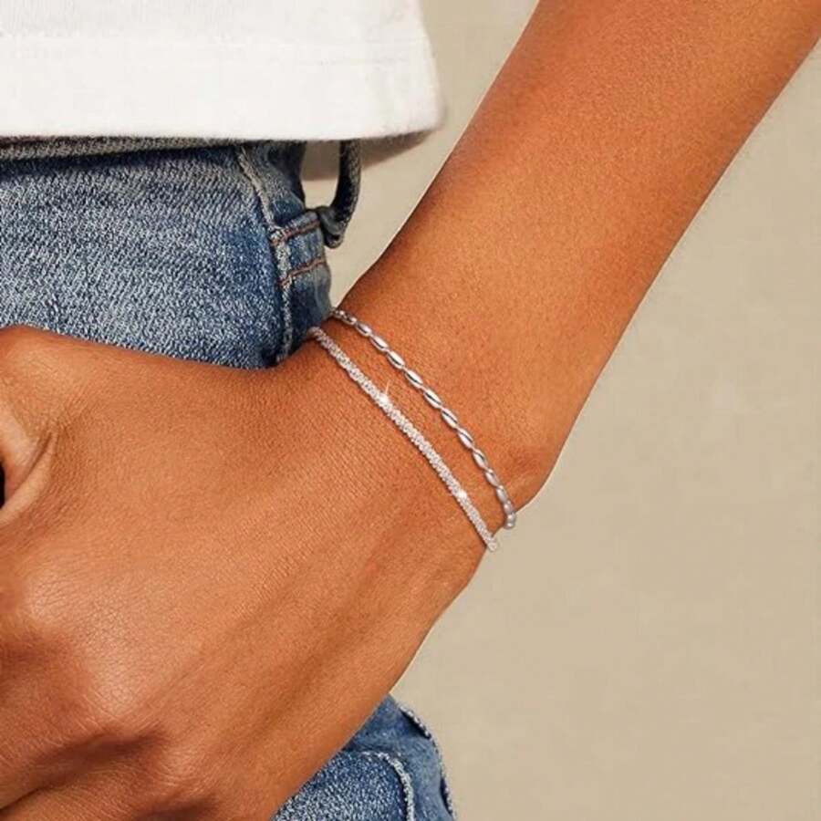 海贼王 2 层女式手链 银手链 闪亮花椰菜手链 链条手链