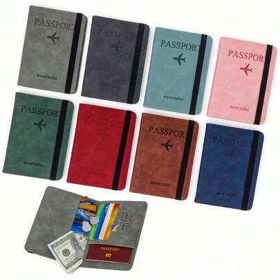 多功能护照夹 PU 皮革套，简约风格旅行钱包，带多个卡槽，旅行用品，旅行收纳袋，旅行用品，旅行钱包，护照夹，护照钱包，海滩度假包，夏季