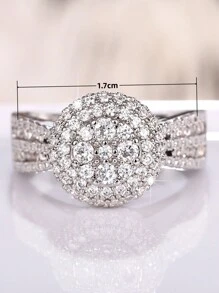 1pc Luxury Round Cubic Zirconia Inlaid Ring, Exquisite Engagement/Wedding Jewelry Accessory