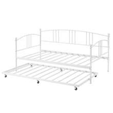 Twin Metal Daybed With Trundle, Twin Size Daybed Frame With Pullout Trundle 6 Casters, Steel Slat Support Guest Sofa Bed For Living Room, Bedroom, Apartment, No Box Spring Needed, White Black Pink
