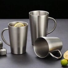 加厚304不鏽鋼杯，雙層防燙，適用於水、咖啡、飲料、茶、牛奶，易於清潔，耐用且防摔，帶手柄方便攜帶，適用於家庭、辦公室、餐廳、快餐店、自助餐廳、飲料店、野餐和戶外活動。 - 1 - 查看 8