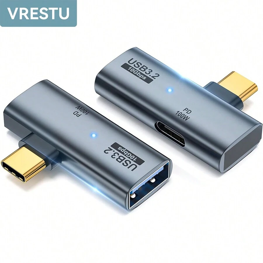 Adaptador de cable OTG USB C 2 en 1 VRESTU, macho Type-C a hembra USB-C, carga rápida PD 100W con adaptador divisor USB 3.2 para computadora portátil, tableta, ratón y teclado - Gris - Ver 1