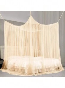 Cortinas De Cama Pabellón Colchas Tamaño King Mosquitero Colcha Tamaño King Dosel De Cama con 4 Postes De Esquina Mosquitera para Cama Dosel De Cama King Size Largo Cortina De Cama - Beis - Ver 3