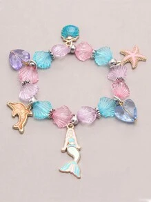 1pc Colorful Cartoon Mermaid, Butterfly, Shell Pendant Bracelet, Casual Beachy Style, Suitable For Girls, Beach Vacation (Actual Item May Have Minor Differences From The Picture, Please Refer To The Actual Product)