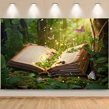 Memorable Party Backdrop - Magic Forest Fantasy Birthday Theme Black Foil Decoration Banner - Forest Book - View 9