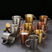 加厚304不鏽鋼杯，雙層防燙，適用於水、咖啡、飲料、茶、牛奶，易於清潔，耐用且防摔，帶手柄方便攜帶，適用於家庭、辦公室、餐廳、快餐店、自助餐廳、飲料店、野餐和戶外活動。 - 1 - 查看 11