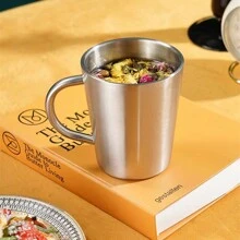 加厚304不鏽鋼杯，雙層防燙，適用於水、咖啡、飲料、茶、牛奶，易於清潔，耐用且防摔，帶手柄方便攜帶，適用於家庭、辦公室、餐廳、快餐店、自助餐廳、飲料店、野餐和戶外活動。 - 1 - 查看 4