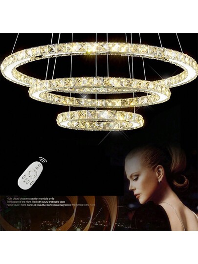 LILIIN Crystal Hang Lamp Two Rings Three Ch elier Ceiling Cold Wit Dimmable Stainless Steel Kitchen Verlichting Bedroom view 5