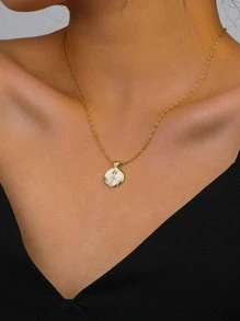 1pc Elegant Petite Design 925 Sterling Silver Jewelry Necklace With Unique Rose Shell Pendant, Suitable For Women's Daily Wear, Valentine's Day Gift - Unique Pendant Necklace - View 2