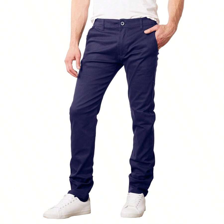 Men's Slim Fitting Cotton Stretch Classic Chino Pants - 海軍 - 查看 1