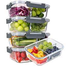 Glass Meal Prep Containers, 5-Pack 3 Compartments Meal Prep Containers Glass With Lids, 35oz Meal Prep Containers Reusable, Bento Box Adult Lunch Box For Freezer & Ovens - transparent - View 2