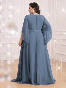 Váy phù dâu tay áo màu trơn có trang trí đính đá, đơn giản và thích hợp để mặc hàng ngày - Màu xanh bụi bặm - Xem 2