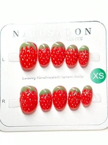 10 pezzi Unghie finte super carine a forma di fragola, accessori per unghie personalizzati alla moda, punte per unghie alla fragola riutilizzabili fatte a mano