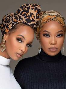 1pc Women's Animal Print Chiffon Long Turban Headscarf - Multicolor - View 10
