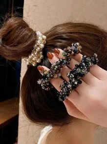 Party 3pcs/1pc Women's Multicolor Faux Pearl & Rhinestone Beaded Hair Tie, Wrist Band, Luxury Style Bracelet Hair Band, Hair Accessories Accessories