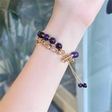 Natural Tiger Eye Stone & Violet Bracelet Compatible With Apple Watch Band 38mm 40mm 41mm 42mm 44mm 45mm 49mm For Women, Fashionable Handmade Watch Strap Replacement Compatible With Apple Watch Series SE 9 8 7 6 5 4 3 2 1 - 313# - View 4