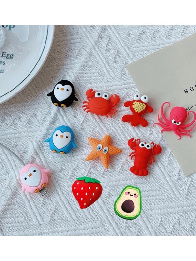 10 件海洋动物数据线保护套（海星、螃蟹、可爱企鹅、草莓和牛油果造型），可爱卡通数据线保护套，防弯曲装饰，兼容 Apple 12/13/14/15 充电线保护套。办公室、周年纪念、生日和儿童节的完美礼物。夏季假期充电器保护套