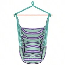 Hammock Chair Macrame Swing,Distinctive Cotton Canvas Hanging Rope Chair With Pillows For Indoor And Outdoor Use - 綠色 - 查看 1