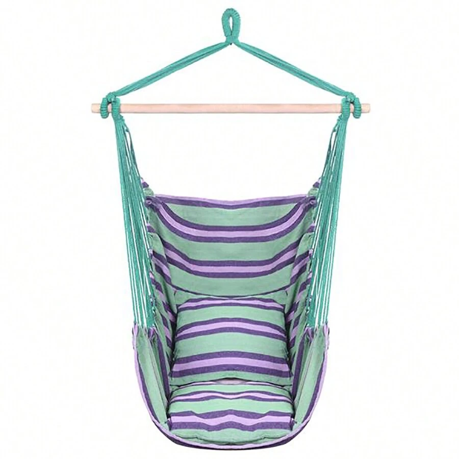 Hammock Chair Macrame Swing,Distinctive Cotton Canvas Hanging Rope Chair With Pillows For Indoor And Outdoor Use - 綠色 - 查看 1