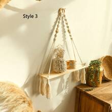 1 st Macrame Vägghängande Växtdekor Hylla Inomhus Utomhus Flytande trähylla Dekorativ, handgjord rep Boho-hyllor för växter - Multifärgad - Visa 16