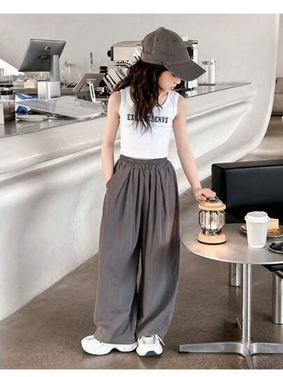 Pantalones de pierna ancha para niña preadolescente, pantalones largos casuales y versátiles, nueva ropa para niños