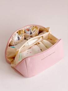 Portable Pillow-Integrated Bag Foldable Travel Bag For Storing Baby Drool Towels, Clothes, Jewelry, And Other Items, Ideal For Moms On The Go - Pink - View 6