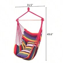 Hammock Chair Macrame Swing,Distinctive Cotton Canvas Hanging Rope Chair With Pillows For Indoor And Outdoor Use - 彩色 - 查看 11