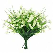 10 Bundles Artificial Flowers For Outdoors Fake Plastic Plants Faux Shrubs Greenery Wheat Grass UV Resistant For Spring Summer Garden Patio Window Box Office Table Kitchen Home Decoration - 白色 - 查看 1