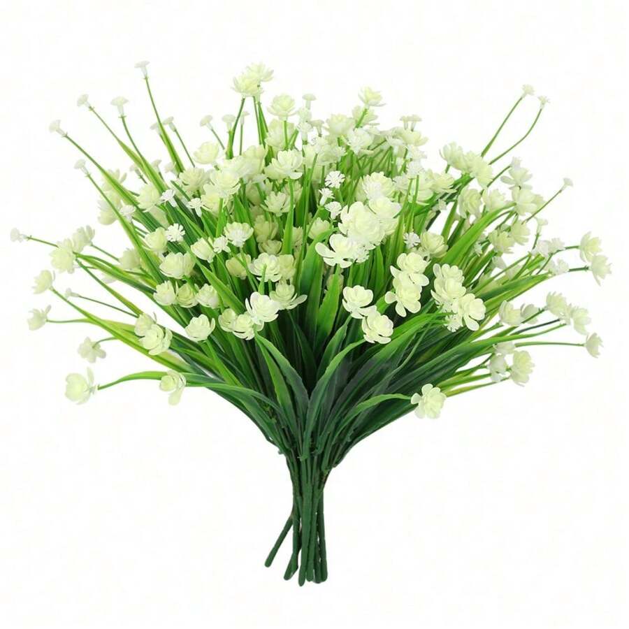 10 Bundles Artificial Flowers For Outdoors Fake Plastic Plants Faux Shrubs Greenery Wheat Grass UV Resistant For Spring Summer Garden Patio Window Box Office Table Kitchen Home Decoration - 白色 - 查看 1