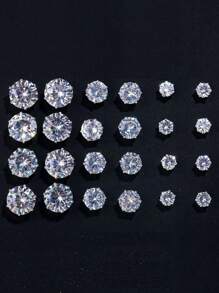 12 Pairs Shiny Rhinestone Earring Set, Elegant Earrings, Versatile Geometric Six Claw Rhinestone Design, With Cards, Suitable For Daily Wear, Gift Giving, And Party Gifts - Multicolor - View 2