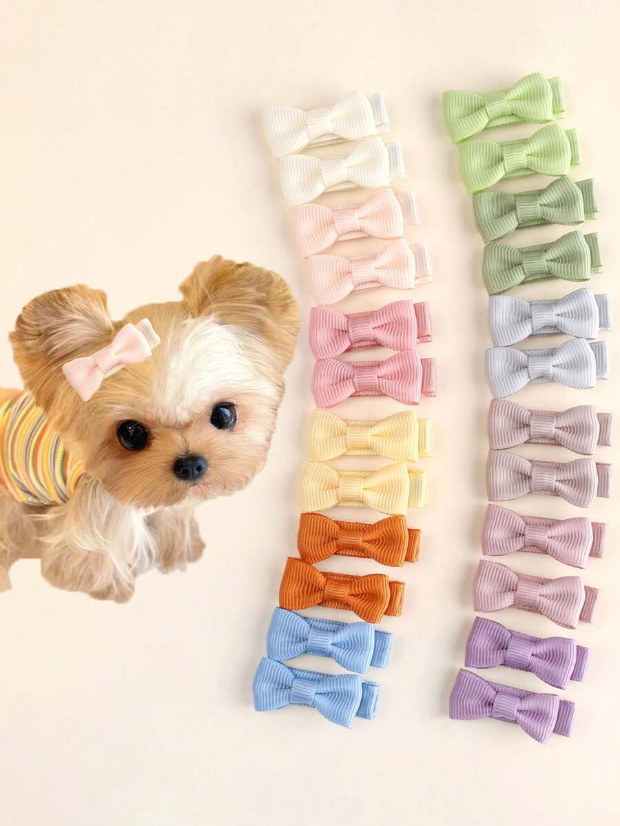 24pcs Mini Cute Colorful Ribbon Hair Bows For Dogs And Cats,Solid Color Bow Hair Clips,Puppy Dog Bows,Yorkie Dog Hair Ribbons,Pet Hair Grooming,Pet Hair Accessories.