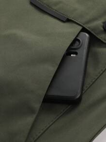 [Primavera/Verano] Chaqueta casual con cremallera para hombre, deportes, colores sólidos (burdeos, verde, gris), eslogan, regalo para novio, tops delgados de hombre para primavera y otoño, capucha desmontable, resistente al viento, cortavientos, múltiples bolsillos, chaqueta con estampado de letras para hombres en otoño/invierno - Verde militar - Ver 6