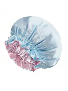 Awegeo Red de dormir para mujer de doble capa de satén y spandex con un solo color y borde ondulado, gorra de dormir elegante y cómoda, transpirable y suave, adecuada para dormir y cuidado del pelo - A - Ver 12