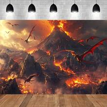 Fondo de Escena de Erupción de Volcán & Dinosaurios - Poliéster Duradero, Perfecto para Fotografía Interior/Exterior - Multicolor - Ver 1