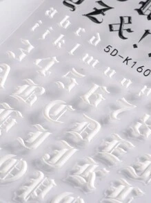 1 pieza Pegatina de arte de uñas con relieve 5D estilo gótico, diseño de símbolos, letras y números en blanco y negro, decoración autoadhesiva para salón de uñas, esmalte de gel y deslizadores de uñas DIY - Blanco y Negro - Ver 3