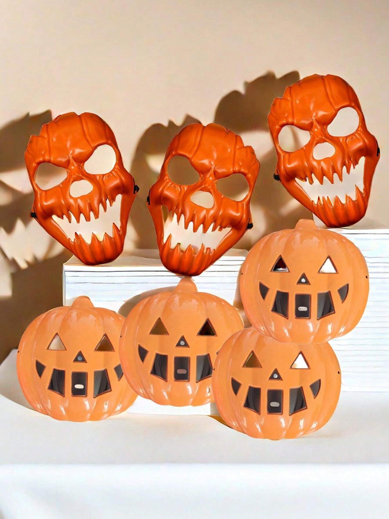 1pc Halloween Pumpkin Face Mask, Plastic Yellow Pumpkin Field Skull