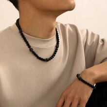 1st Heren Vulkanische Steen Kralen Ketting Armband Set, Veelzijdige Hip-Hop Retro Ketting, Kerstmis, Nieuwjaar, Valentijnsdag Cadeau