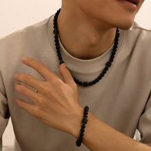 1st Heren Vulkanische Steen Kralen Ketting Armband Set, Veelzijdige Hip-Hop Retro Ketting, Kerstmis, Nieuwjaar, Valentijnsdag Cadeau