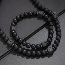 1st Heren Vulkanische Steen Kralen Ketting Armband Set, Veelzijdige Hip-Hop Retro Ketting, Kerstmis, Nieuwjaar, Valentijnsdag Cadeau