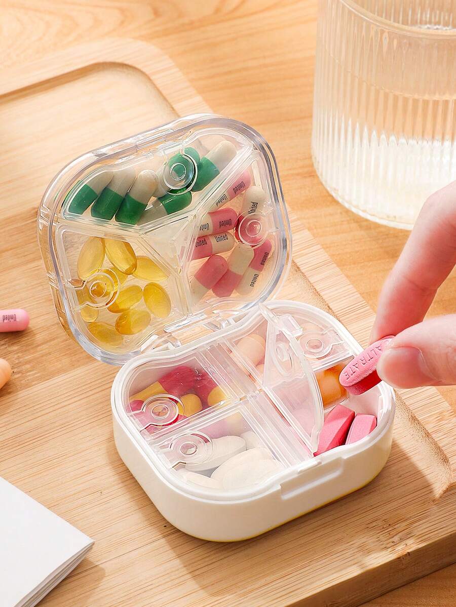 1入組便攜式多層分格藥盒，適用於儲存維他命和日常用藥，可將藥丸安全保存並保護免受潮濕