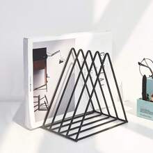 Soporte metálico de vinilo de 5 ranuras para archivo triangular con revistero - Organizador de escritorio elegante y negro para oficina y hogar, accesorios de fotografía, Set versátil de 1 pieza