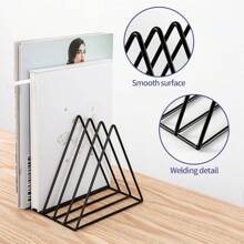 Soporte metálico de vinilo de 5 ranuras para archivo triangular con revistero - Organizador de escritorio elegante y negro para oficina y hogar, accesorios de fotografía, Set versátil de 1 pieza