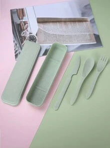 Juego de utensilios de camping 3 en 1, juego reutilizable de utensilios con estuche, juego de utensilios portátiles, estuche de plástico amigable para viajes, picnic, camping o uso diario, ¡perfecto para estudiantes, viajes y uso en la cocina! - Azul - Ver 8
